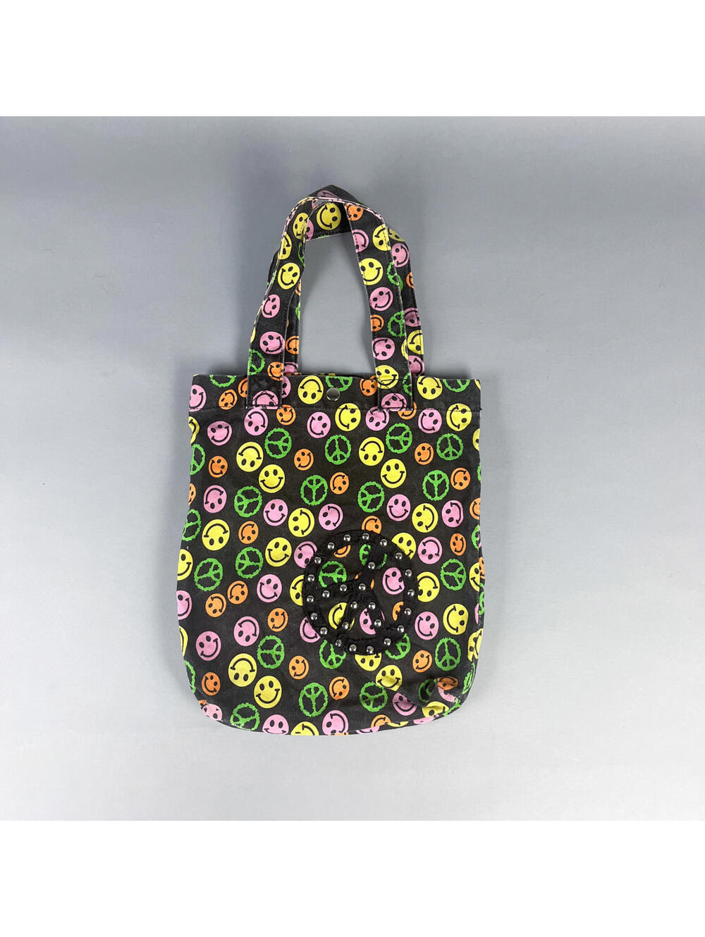 Vintage Tote Bag | Multicolor Peace and Smile Face Patterned Canvas Bag